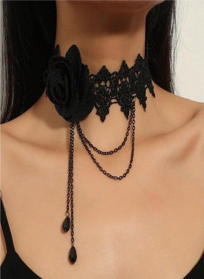Decixde Gothc Choker Necklace for Women Vintage Black Choker Necklace Halloween Party Trendy Jewelry (Black-A) - Image 2